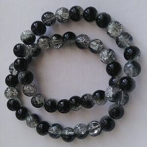 New. Black and Gray Crystal Beads 8mm Bracelet Set.